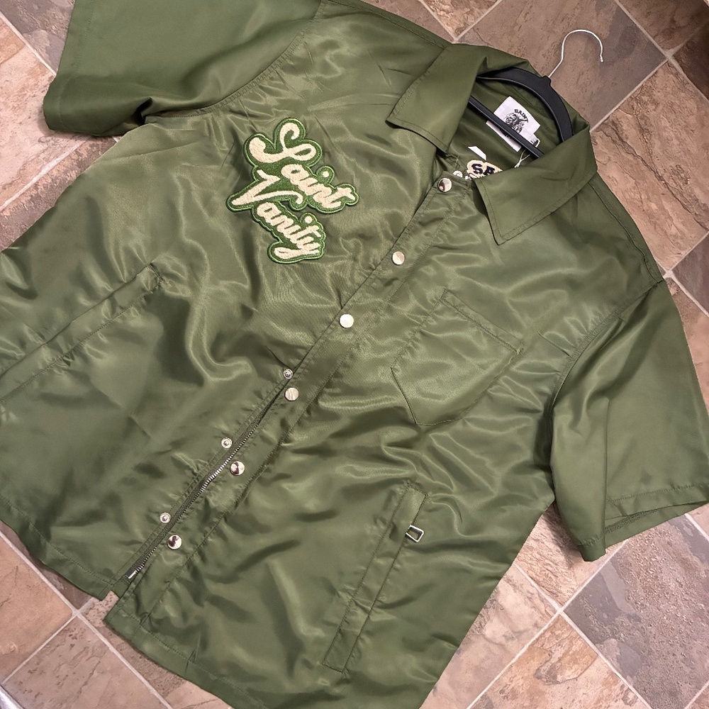 SAINT VANITY OLIVE NYLON SHIRT AND SHORT SET